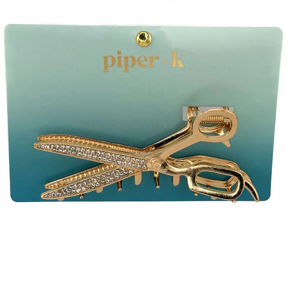 Piper K Scissors Hair Claw Clip Gold Tone Rhinestones.